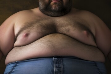 Body positive overweight man. Background with selective focus and copy space