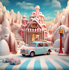 retro festive merry snow candy gift car christmas winter holiday. Generative AI.