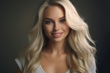 Naklejka premium Blond woman smiling. AI generative.