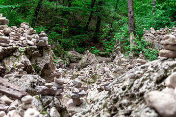 landscape mountain river and rocks with green tropical plants in thailand
