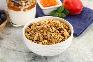 Granola museli cereal for breakfast