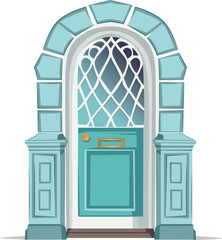cartoon elegant vintage front door in turquoise colour