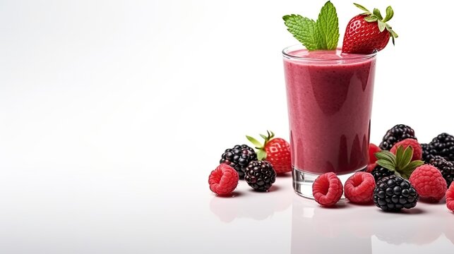 smoothie with fresh fruits and berries on table on summer background