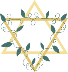 Golden star of David entwined with leaves