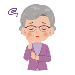 困る　高齢者の女性　上半身