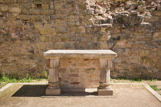 Ancient altar table 15 th century is only surving piece of chapels furnishings, which was located in the courtyard of a medieval castle in Cesis, Latvia.