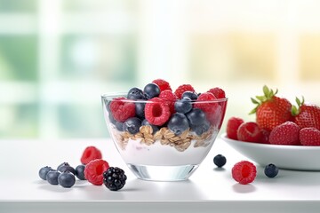 oatmeal with fresh berries on white summer table, delicious breakfast