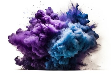 Fototapeta premium Slow motion sky blue dust explosion against a white backdrop. Generative AI