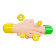 3D Render of a Hand Shake with Coin. Financial Agreement Concept Illustration.