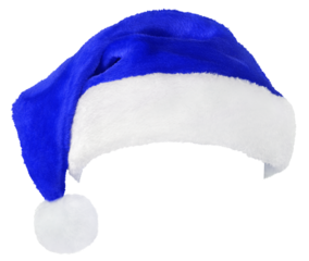 Santa Claus hat or Christmas blue cap isolated on transparent background