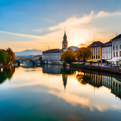Fototapeta premium sunset over the river