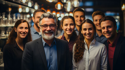 Fototapeta premium Scientists at the lab The scientist stood confidently with his arms crossed, looking at the camera with a team behind him Generative AI 