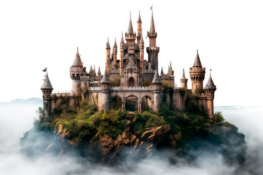 illustration of a medieval fantasy castle on a big rock