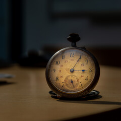 Old watch sitting on a table