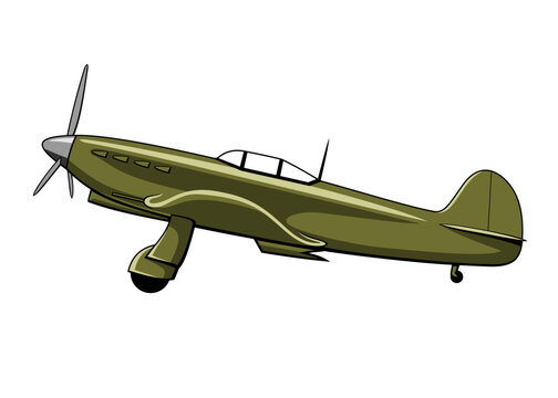 Soviet Union fighter plane 1940. WW II aircraft. Vintage airplane. Vector clipart isolated on white.