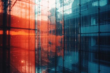 The building's backdrop is a glass wall that is abstract and hazy. Generative AI