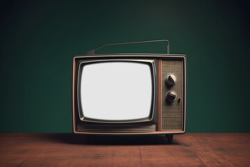 Old tube tv with antenna and empty screen with mock up space. Generative AI.
