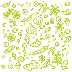Spices Herbs Seamless Pattern Hand Drawn Vector Doodle Art