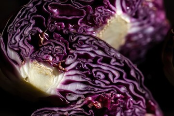 Obraz premium Red cabbage in the background. A red cabbage pattern up close. a close-up image of red cabbage. Generative AI