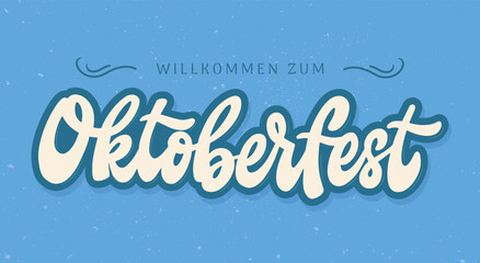Oktoberfest lettering quote on blue background for banners, prints, invitations, stickers, cards, sublimation, signs, etc. EPS 10