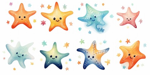 Fototapeta na wymiar Cute Starfish Watercolor Clipart white background