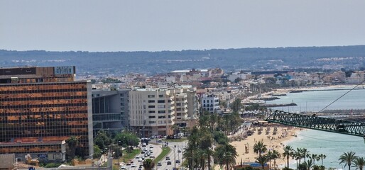 terrific view from la seu terraces on port and shore of palma de mallorca