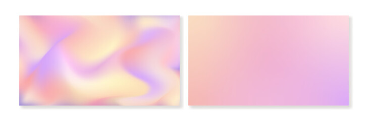 Set of 2 horizontal gradient backgrounds with abstract waves in pink and violet colors. For covers, wallpapers, branding, social media, advertising and other stylish  projects. For web and print.