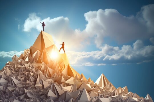 origami paper art, pursuing excellence and aspiring to greatness or climbing