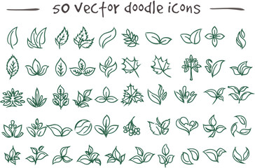 Vector set of doodle leaf icon