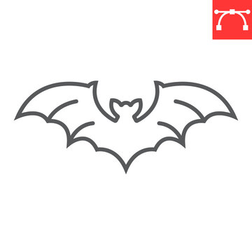 Bat line icon, halloween and holiday, flying animal vector icon, bat vector graphics, editable stroke outline sign, eps 10.