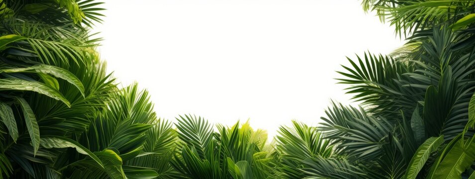 overlay frame from fresh green jungle palm leaves
