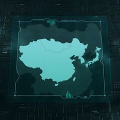 Asia HUD UI Technology Square Map With Particles Animation