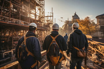 Construction workers discussing next steps on a construction site