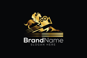 Trendy and Professional horse and film production gold logo design vector template