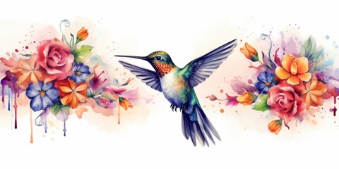Watercolor Floral Hummingbird