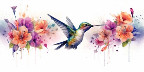 Obraz na płótnie Canvas Watercolor Floral Hummingbird