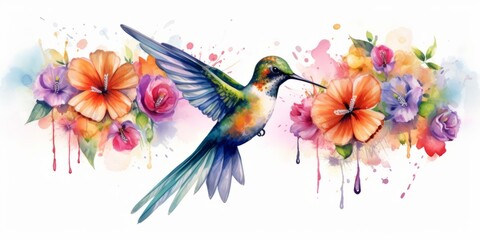 Watercolor Floral Hummingbird
