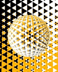 yellow gold and white mosaic tiles over 3D sphere design
