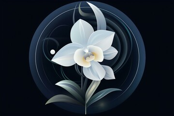 Monochromatic White Orchid Vector Illustration, Generative AI