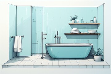 Blue Bathroom Sketch, Generative AI