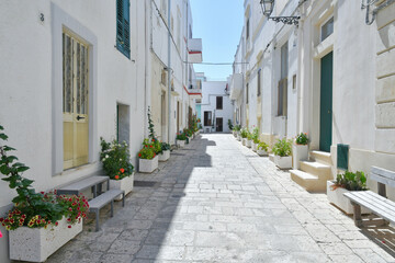 Fototapeta na wymiar A characteristic alley of Castro, an old village in the province in Puglia, Italy.