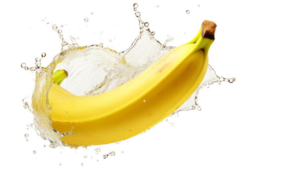 Banana In Water Splash Isolated Png.