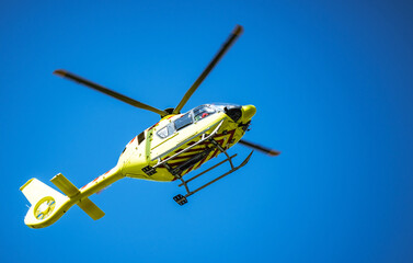 Yellow Ambulance Helicopter Taking Emergency Call