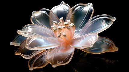  a close up of a flower on a black background with a reflection.  generative ai