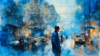 watercolor painting of a city