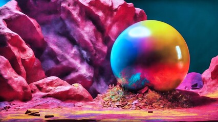 colorful sphere and rocks