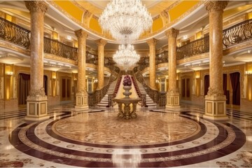 opulent hotel entrance and lobby. Generative AI