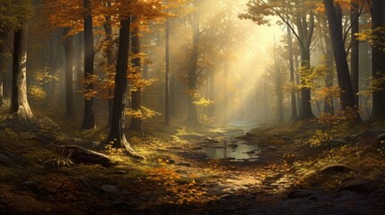 A misty autumn morning in the woods