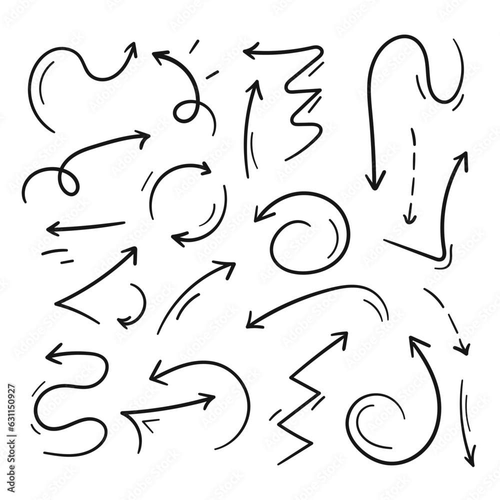 Fototapete Hand drawn arrows collection Set simple flat arrows isolated on white background. Arrow mark icons and arrow paint. Stock vector. EPS10.