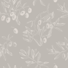 Seamless pattern of olive branches and leaves.